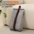 Portable 20x40cm houndstooth shoe storage bag with brown trim for travel organization - Shoe Bag Brown Border (Houndstooth)