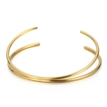 Minimalist double-layered gold titanium steel open bangle with brushed metal finish - Double Layer (KLJ5752-Z)