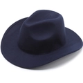Detailed texture of dark blue wool felt fedora with stylish brim and pinch crown - Plain Style / Navy Blue