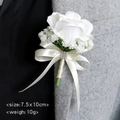 White rose boutonniere with rhinestones and ribbon, 7.5x10cm wedding floral brooch - White