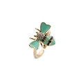 18K gold plated bee ring with green enamel wings and zircon stones on white background - Adjustable Open / Green