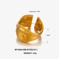 Anillo abierto geométrico de acero inoxidable dorado con textura martillada - Dorado