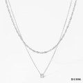 Double-layered silver stainless steel necklace with twisted chain and zircon pendant - Silver