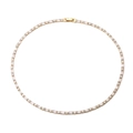 Close-up of 18k gold plated tennis necklace with baguette and round cubic zirconia - Geometric Necklace / 45cm / Gold