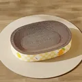 Oval cardboard cat scratcher with yellow checkerboard pattern for cats up to 3kg - 40x30x9cm / Oval - Small (Carrot Rabbit)