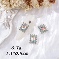 Rectangle aurora nail charms with crystal border and silver metal base for DIY nail art - Gold Square Zircon