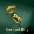 Bowtie golden ring with wheat texture pattern and 18K gold finish for women - New Bowknot Ring Adjustable