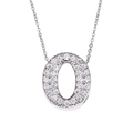 Silver micro-paved zircon necklace with oval pendant and fine chain on white background - Letter O / Silver