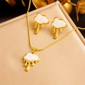 Parure de bijoux plaqué or 18 carats avec collier et boucles d'oreilles nuage en nacre - Ensemble Collier Boucles d'Oreilles Nacre Nuage de Lave (N2899)