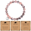 Bracciale di agata rosa con ciondolo a cuore e biglietti regalo di laurea - Pietra Zebra Rosa (Adventure Begins)