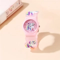 Orologio al quarzo rosa per bambini con cinturino unicorno 3D e quadrante castello arcobaleno - Rosa