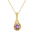 Bohemian gold plated necklace with purple amethyst gemstone teardrop pendant - Amethyst 14K Gold Plated (Approx. 2.01g)