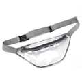 Detail of transparent PVC waist bag with durable gray nylon strap and black plastic buckle - Gray