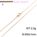 Rose gold round snake chain necklace 1mm width with lobster clasp 500mm length - Rose Gold 1.0mm Snake Chain (KN203723-Z)