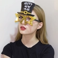 Star-shaped New Year party glasses with a black top hat and gold glitter finish - Gold Star Hat New Year Glasses