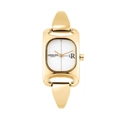 Elegant gold horsebit square watch for women with white dial and quartz movement - Gold White Dial