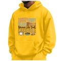 Yellow fleece hoodie with Thanksgiving print and kangaroo pocket for men and women - S / Tops / Yellow