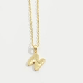 Minimalist gold necklace featuring a textured letter N pendant with a polished finish - Letter N