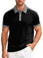 Polo da uomo casual bicolore nero e grigio con trama in cotone twill e vestibilità slim - S / Nero
