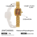 Montre carrée rétro en acier inoxydable doré avec cadran brun et bracelet ajustable - Montre Carrée Dorée avec Cadran Marron (JDWT2409005)