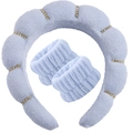 Light blue sponge hairband set with rhinestones and matching fuzzy wristbands - 3pcs Set (Headband + Wristbands) / Sky Blue with Rhinestones