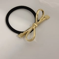 Elegant gold metal bow hair tie with a high-elastic black rubber band for women - Glossy Bowknot Gold