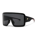 Oversized shield sunglasses with black frame, dark grey lenses and gold C-decorations - Black Frame Grey Lens Red Legs