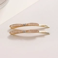 Golden bow hair clips with pearls and rhinestones on a minimalist beige background - Bow/2 Pieces Set / Gold