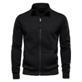 Detailansicht der gerippten Manschetten und des Reißverschlusses der schwarzen Herrenjacke - S / Schwarz