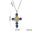 Detailed dimensions of the gold cross necklace with blue zircons and Virgin Mary relief - Madonna Blue Zircon Style (531)