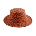 Flat top leopard print wool felt fedora hat in vibrant orange and black pattern - Orange Leopard