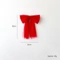 Large 30cm red mesh Christmas bow ornament with ribbons and hook for tree decoration - 30cm / Red