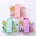 Pastel macaron stationery set with gold clips and pins in pink, blue, and purple cases - 7751 Set (28mm Clips + Push Pins + 25mm/19mm Binder Clips)