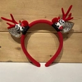 Plush Christmas reindeer antler headband featuring a red panda and strawberry ornament - 24# Red Antlers Panda Headband