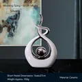 Modern white ceramic abstract sculpture with silver sphere, Morning Song low style - White Silver (Short)