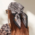 Brown and beige paisley print silk scarf styled as a chic vintage headband for women - 70*70cm / Paisley Black
