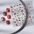 Nine-tailed fox embossed nail stickers with Japanese mask and butterfly motifs - Red and Black Nine-tailed Fox Style (FEB-650)