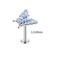 Blue butterfly stud labret piercing with gradient oil drip and 1.2x8mm silver steel post - Lip Stud 8mm