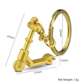 Mini metal scooter keychain in matte gold finish with detailed dimension markings - X-1279 Children's Kick Scooter / Gold