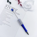 DIY dark blue beaded ballpoint pen with elegant white pearls and sparkling rhinestones - Blue