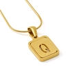 Gold snake chain necklace featuring a textured 18K letter Q pendant in stainless steel - Letter Q