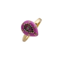 Anello aperto dorato con goccia di smalto rosa e design Evil Eye in zircone da donna - Aperto Regolabile / Rosso chiaro
