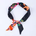 Bohemian floral satin skinny scarf in black and orange for hair and handbags - X38-Multi
