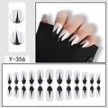 Long almond press-on nails with bold black and white flame design, set of 24 pieces - Black White Sharp Flame Pattern (Y-356)