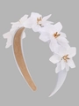 Elegant white floral headband featuring gold stamens and khaki anti-slip inner lining - White Simulation Flower (Series 12-1)