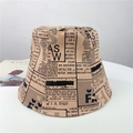 Detail of khaki bucket hat with vintage newspaper print on high-quality canvas fabric - 56-58cm (Adjustable) / Flesh Pink