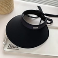 Black open-top sun hat for women featuring a wide brim and elegant bow tie decoration - 14cm Ice Silk Visor / Black