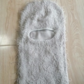 Beige knitted plush balaclava with single-hole design in a warm camouflage style - One Size / Beige