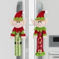 Details der Kühlschrankgriff-Abdeckungen als Weihnachtselfen mit Pailletten und Knöpfen - Rot & Grün Paar (Einzelpreis)