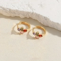 Golden huggie hoop earrings with colorful rectangular zircon stones in vibrant colors - Multicolor Zirconia Cross Style